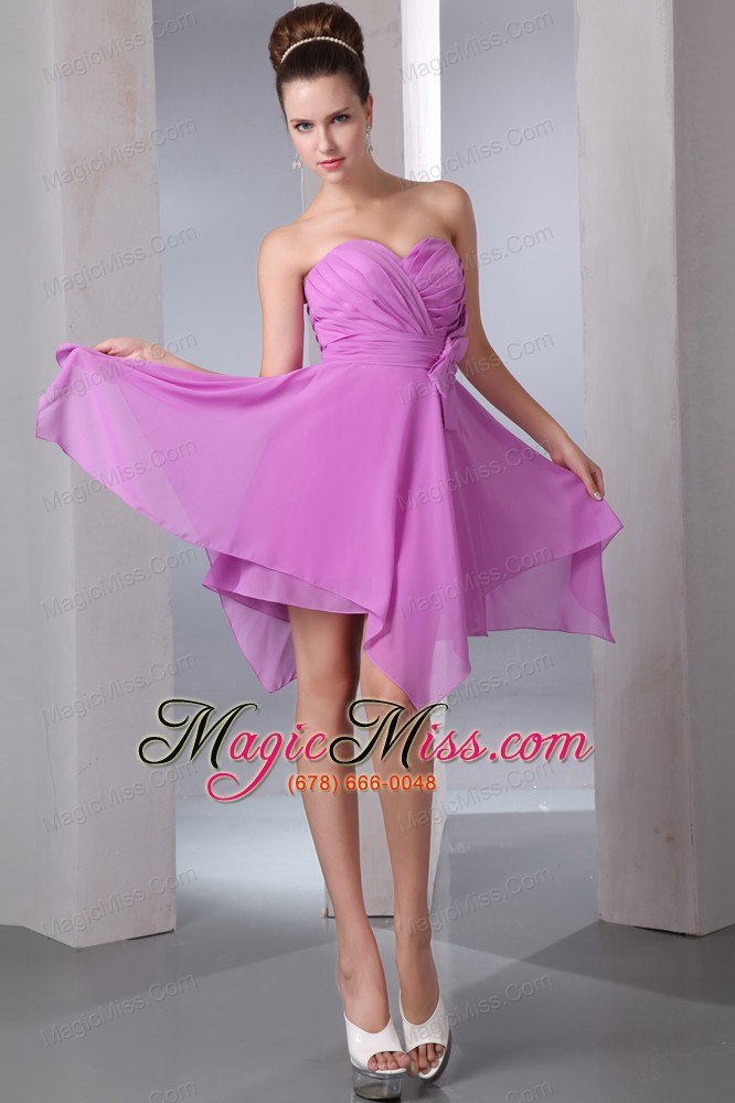 wholesale lavender empire sweetheart asymmetrical chiffon bow prom dress