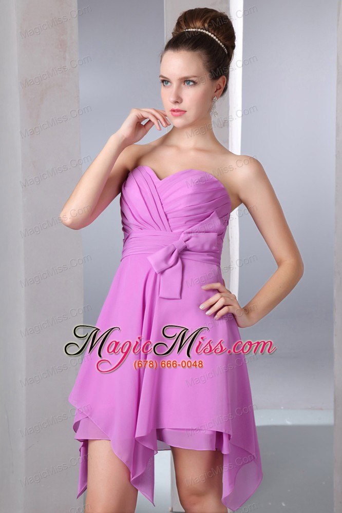 wholesale lavender empire sweetheart asymmetrical chiffon bow prom dress