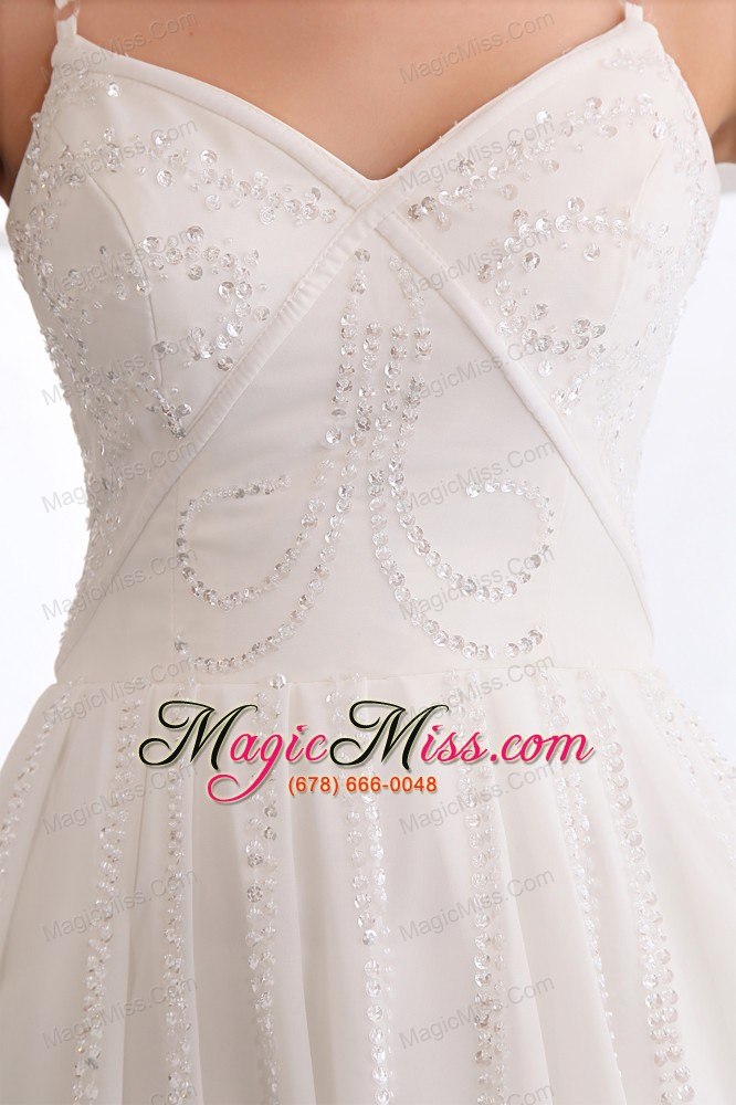 wholesale white a-line straps mini-length chiffon sequins prom dress