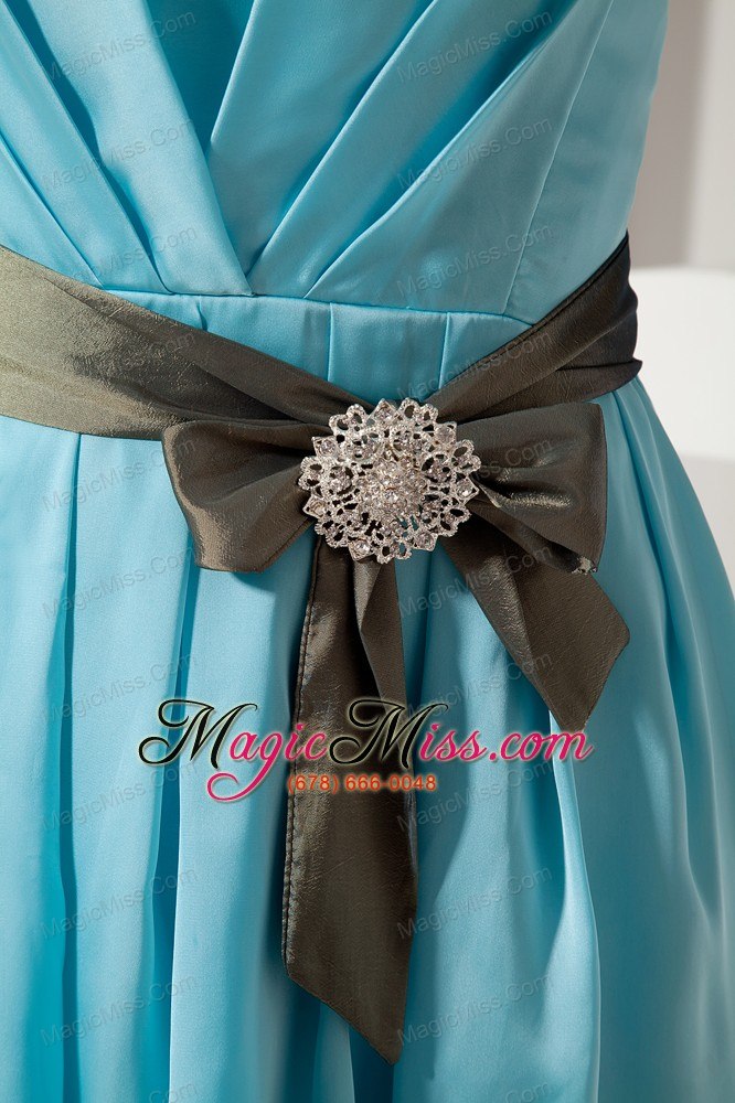 wholesale aqua blue a-line halter knee-length prom dress taffeta ruch and bow