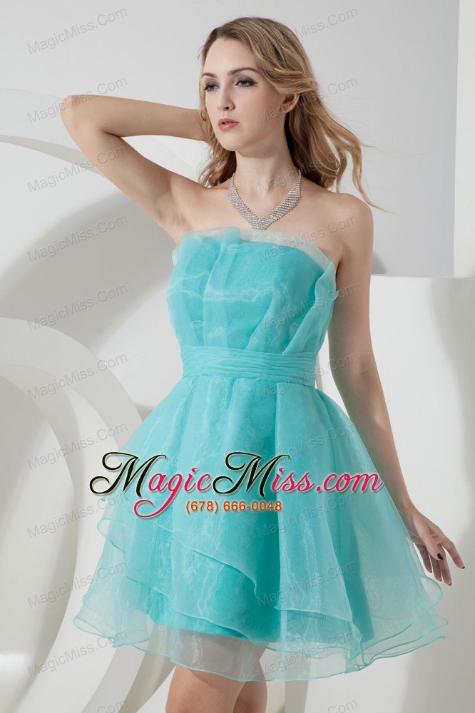 wholesale teal a-line strapless mini-length organza prom dress