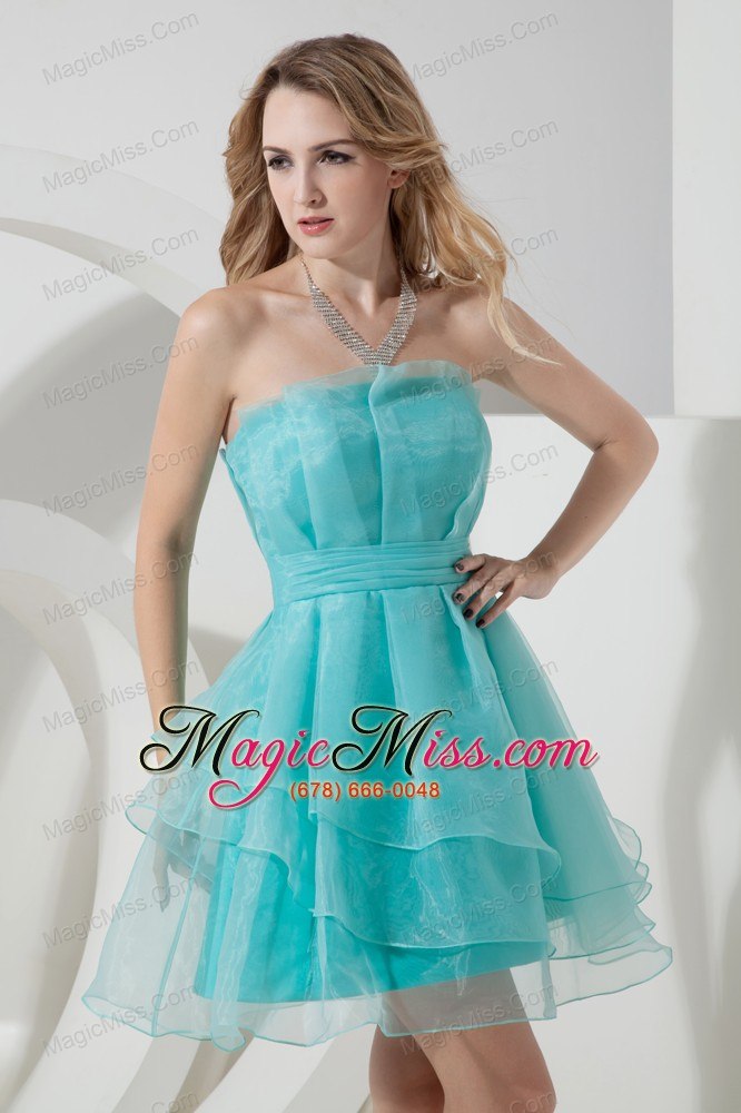 wholesale teal a-line strapless mini-length organza prom dress