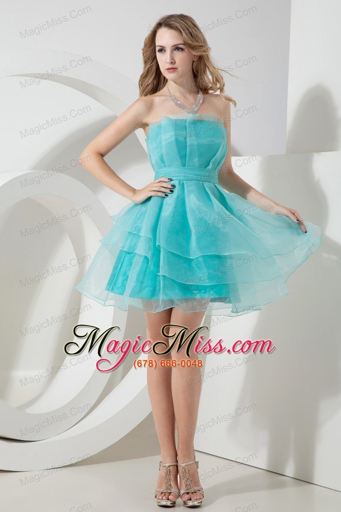 wholesale teal a-line strapless mini-length organza prom dress