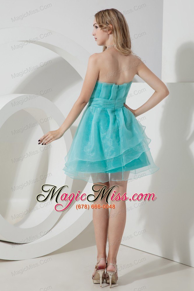 wholesale teal a-line strapless mini-length organza prom dress