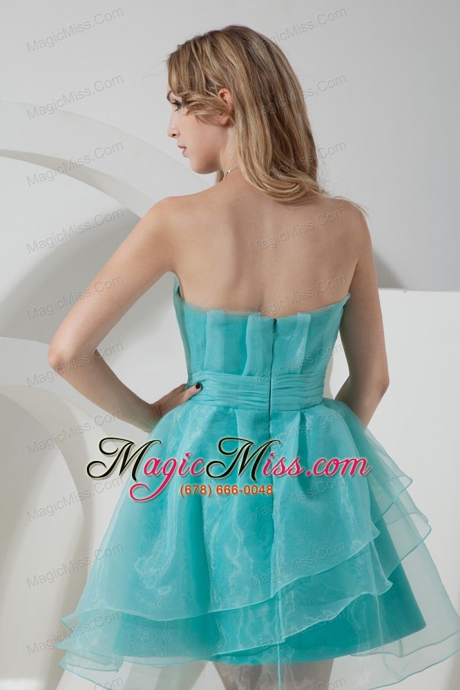 wholesale teal a-line strapless mini-length organza prom dress