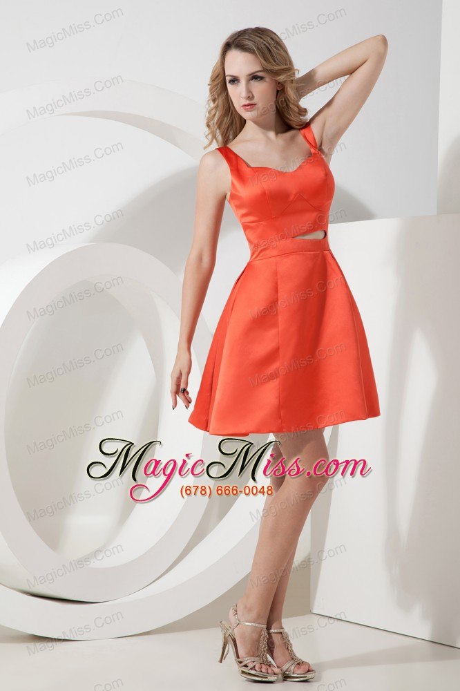 wholesale rust red a-line / princess straps mini-length satin prom dress