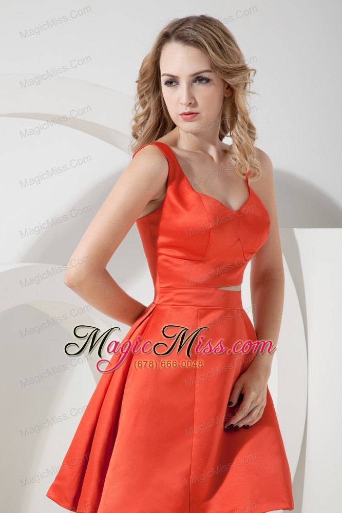 wholesale rust red a-line / princess straps mini-length satin prom dress