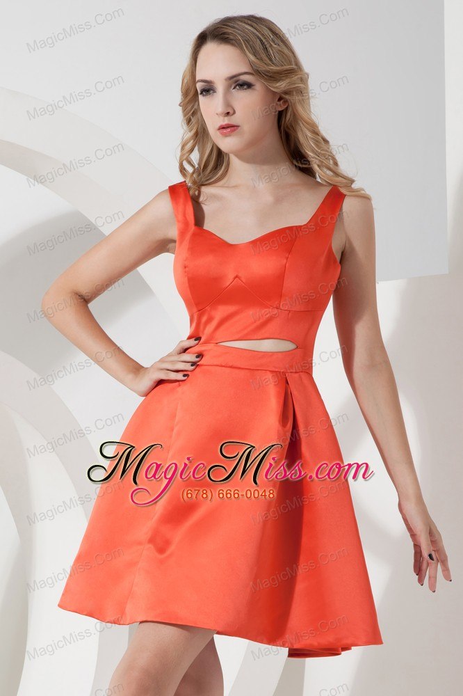 wholesale rust red a-line / princess straps mini-length satin prom dress