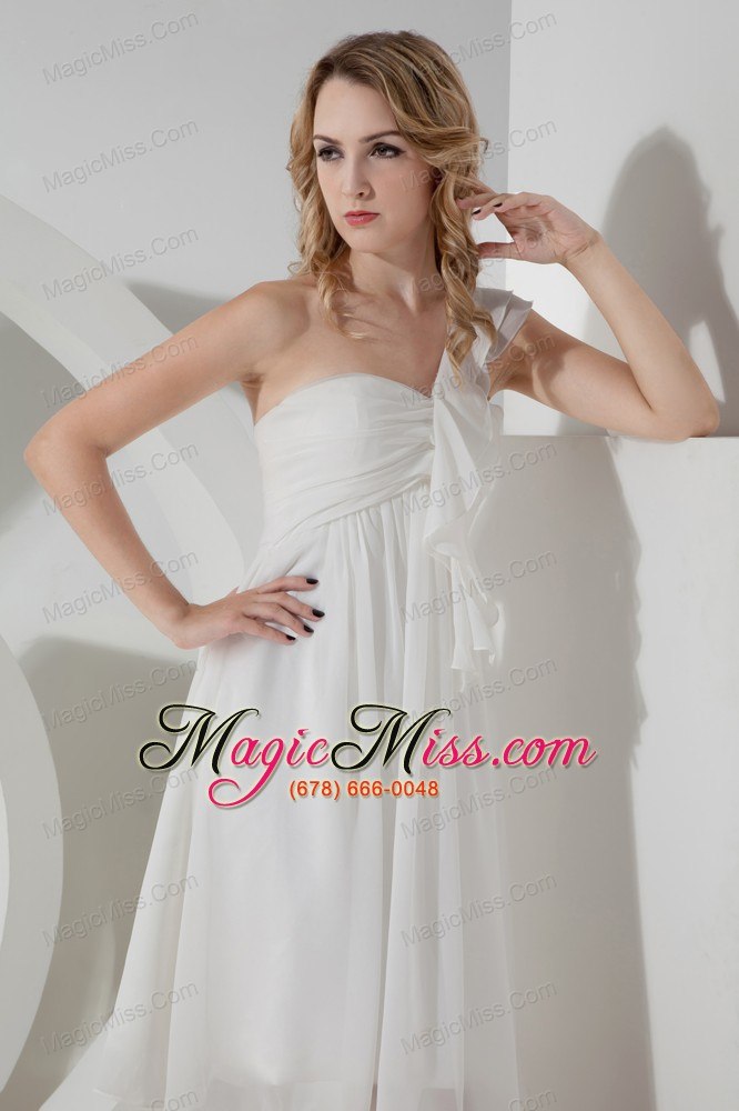 wholesale white empire one shoulder knee-length chiffon prom dress