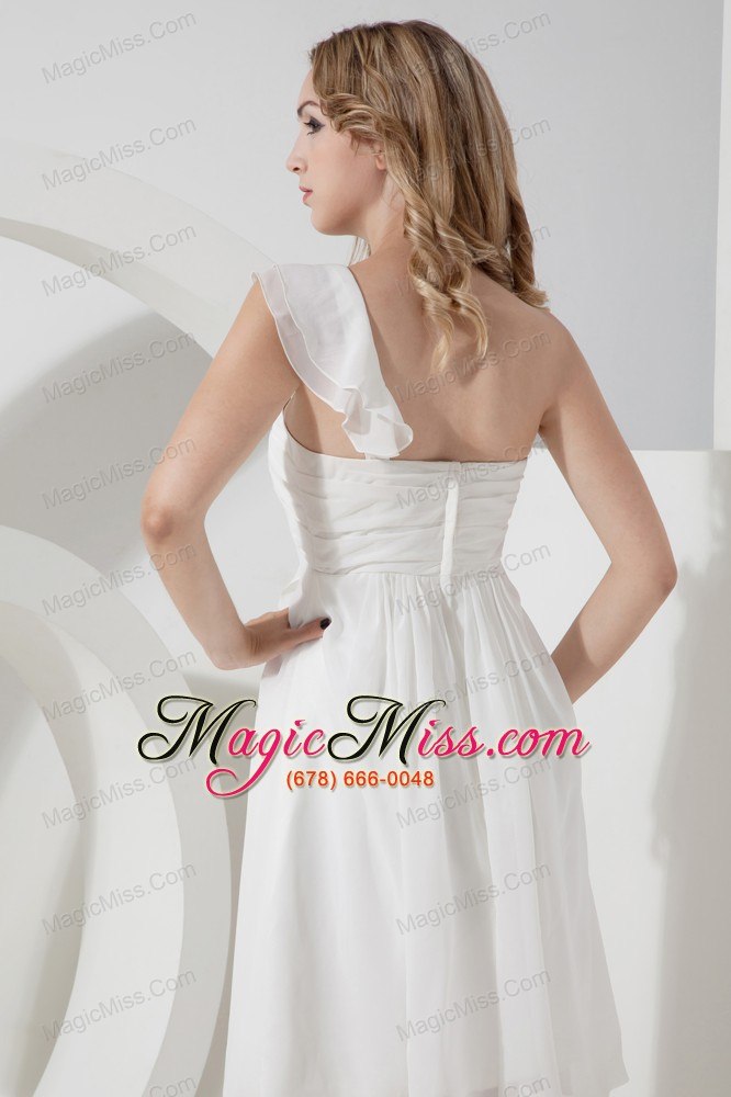 wholesale white empire one shoulder knee-length chiffon prom dress