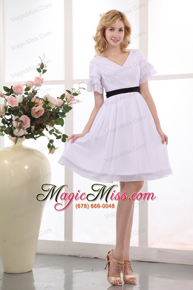 wholesale white a-line v-neck mini-length chiffon ruch prom dress