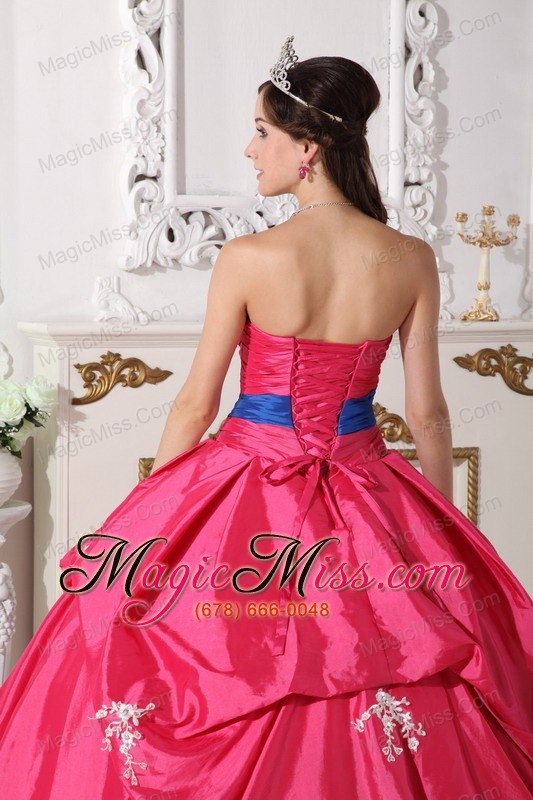 wholesale hot pink ball gown strapless floor-length taffeta beading quinceanera dress