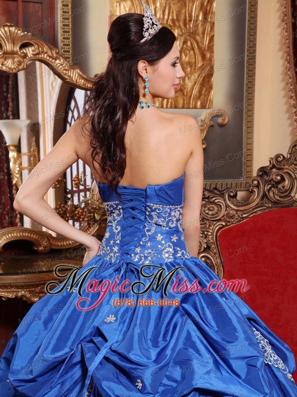 wholesale blue ball gown strapless floor-length taffeta appliques quinceanera dress