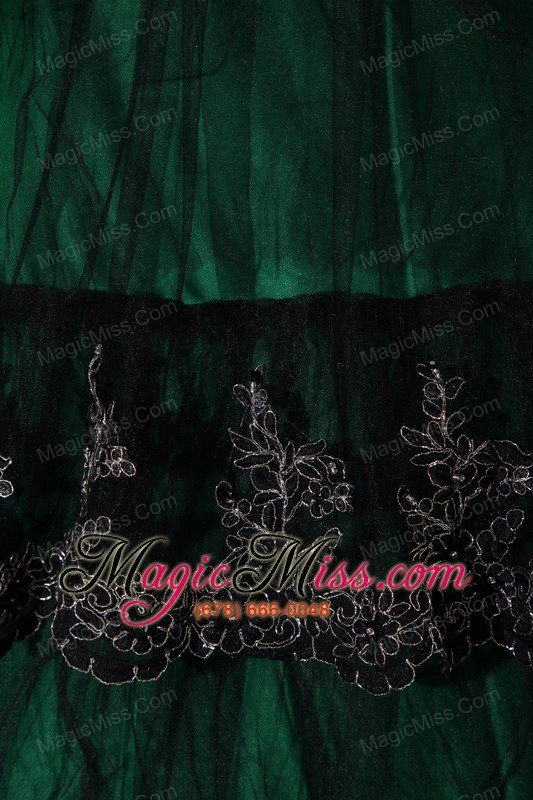 wholesale dark green ball gown strapless floor-length taffeta and tulle appliques quinceanera dress