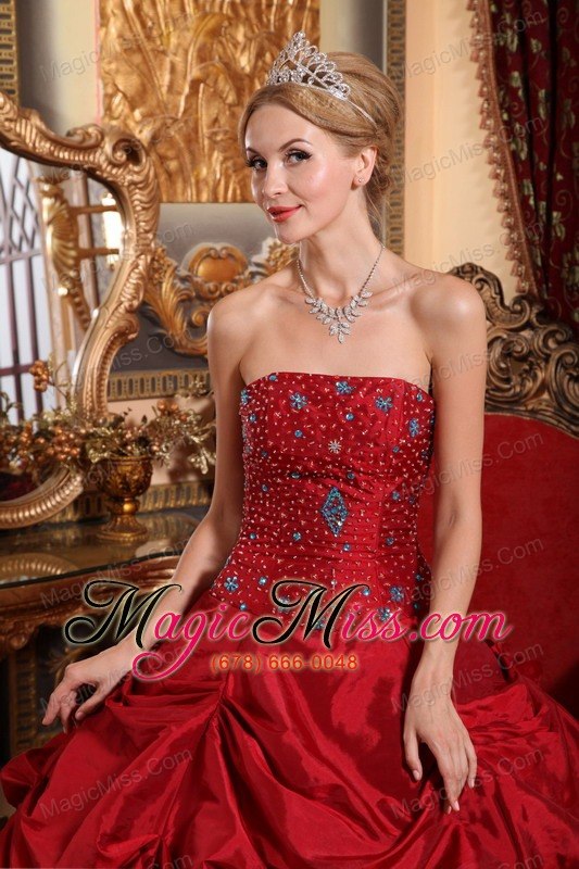 wholesale wine red ball gown strapless floor-length taffeta beading quinceanera dress