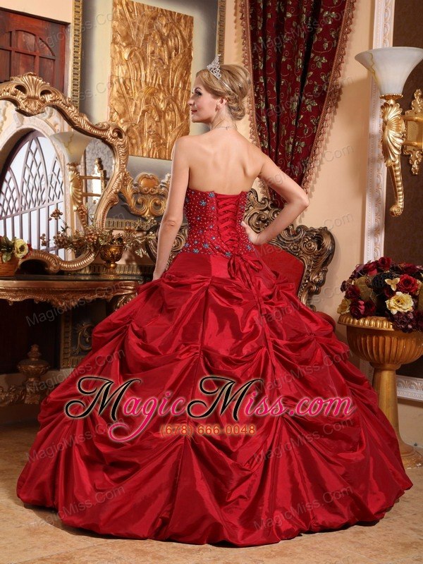 wholesale wine red ball gown strapless floor-length taffeta beading quinceanera dress