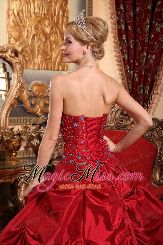 wholesale wine red ball gown strapless floor-length taffeta beading quinceanera dress