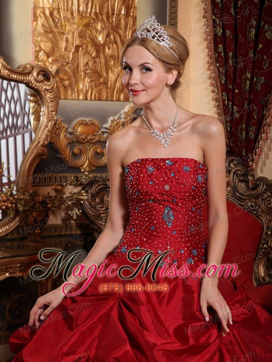 wholesale wine red ball gown strapless floor-length taffeta beading quinceanera dress