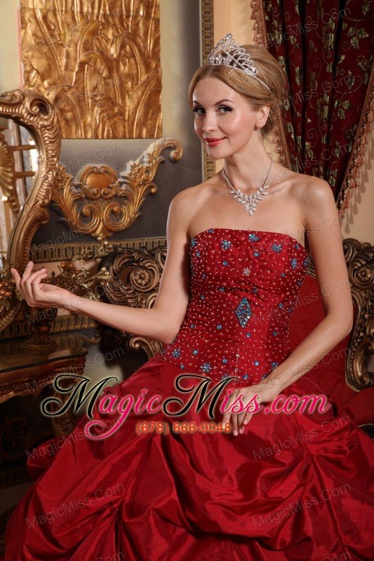 wholesale wine red ball gown strapless floor-length taffeta beading quinceanera dress