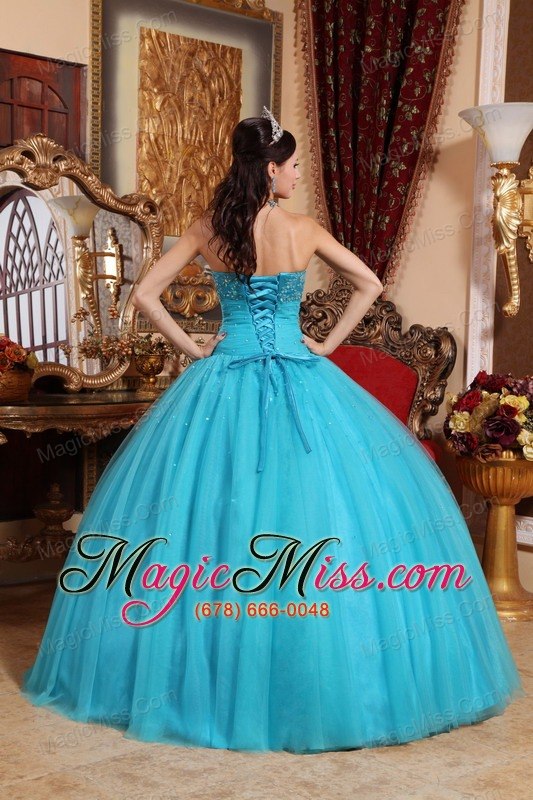 wholesale aqua blue ball gown strapless floor-length tulle embroidery with beading quinceanera dress