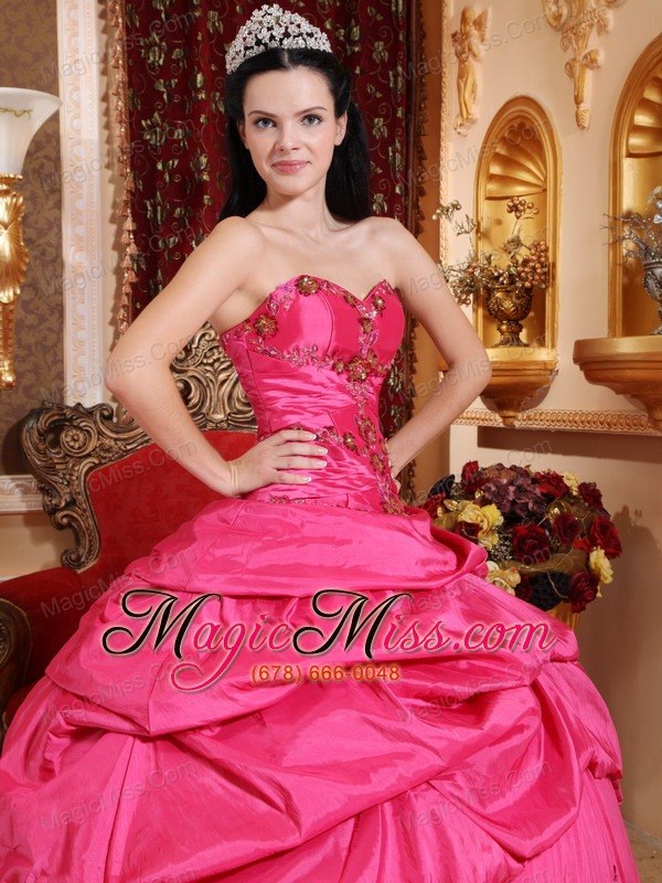 wholesale hot pink ball gown sweetheart floor-length taffeta appliques quinceanera dress