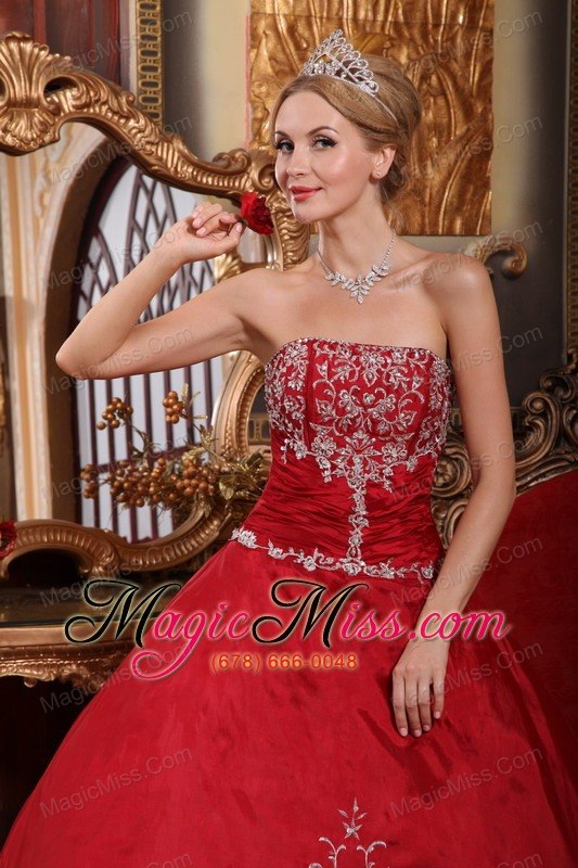 wholesale wine red ball gown strapless floor-length satin embroidery quinceanera dress