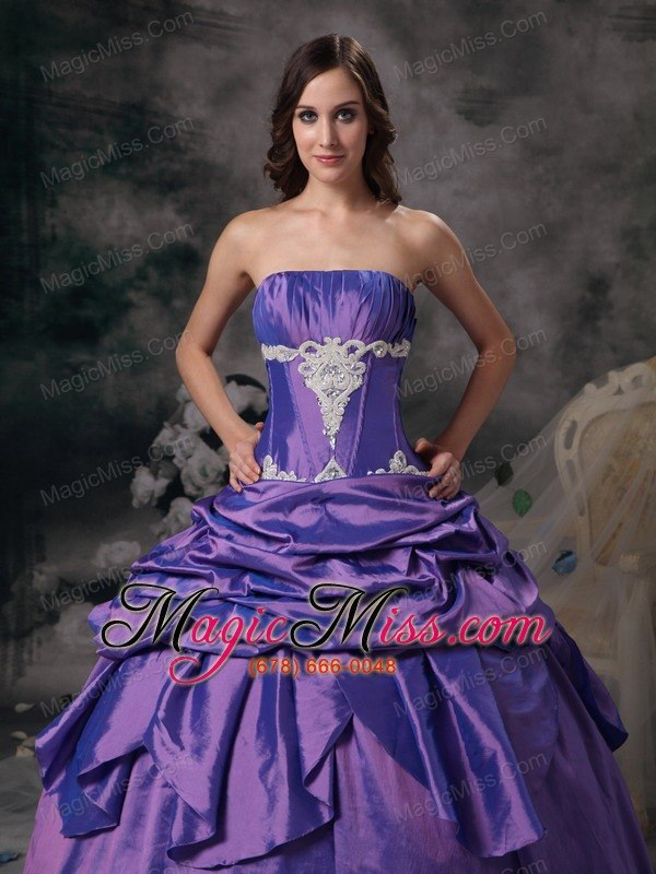 wholesale lavender ball gown strapless floor-length taffeta appliques prom / evening dress