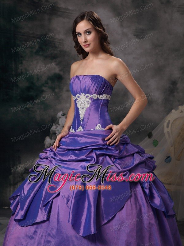 wholesale lavender ball gown strapless floor-length taffeta appliques prom / evening dress