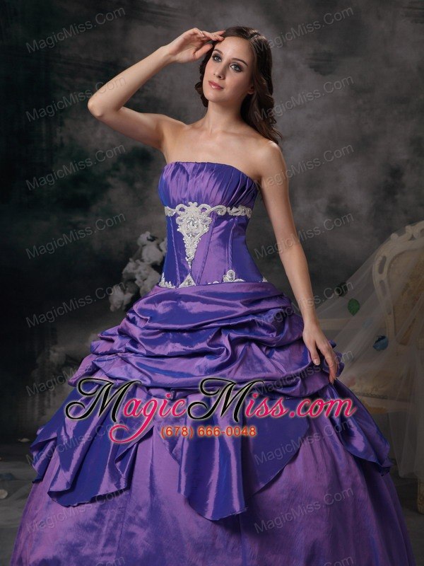 wholesale lavender ball gown strapless floor-length taffeta appliques prom / evening dress