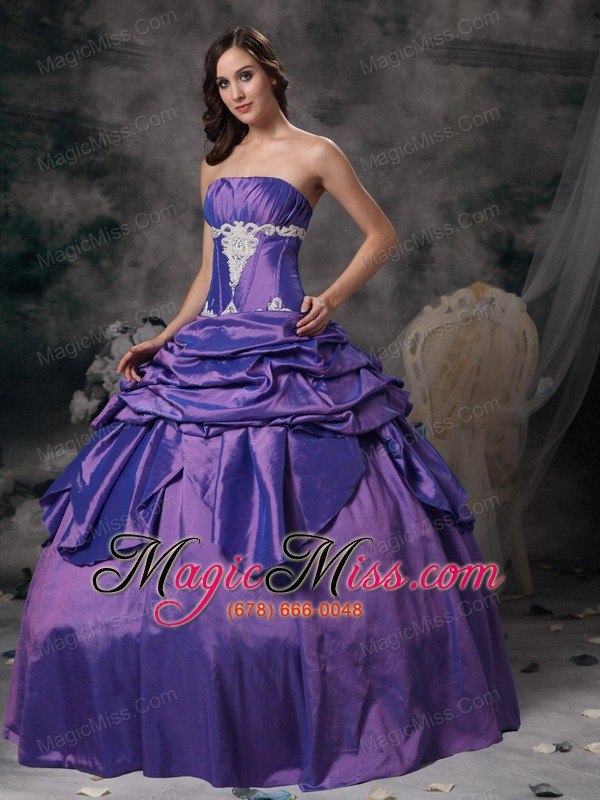 wholesale lavender ball gown strapless floor-length taffeta appliques prom / evening dress