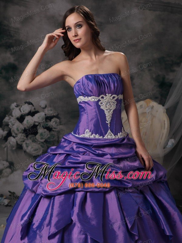 wholesale lavender ball gown strapless floor-length taffeta appliques prom / evening dress