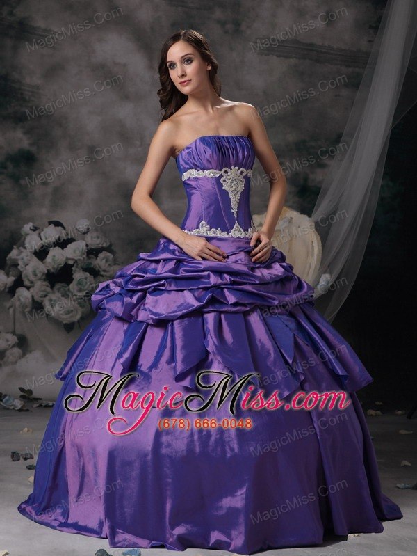 wholesale lavender ball gown strapless floor-length taffeta appliques prom / evening dress