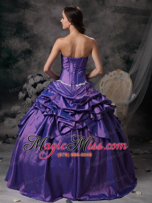 wholesale lavender ball gown strapless floor-length taffeta appliques prom / evening dress