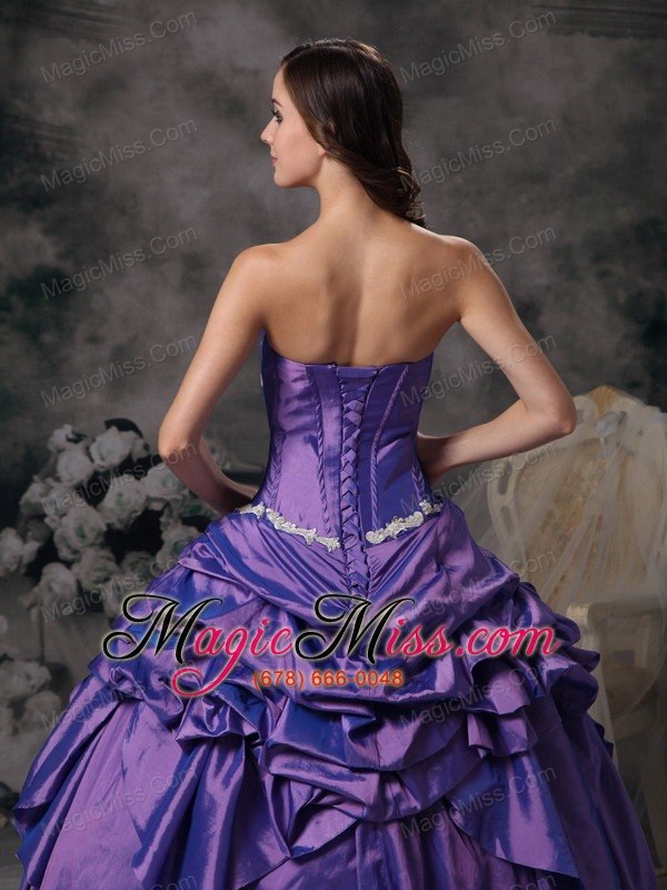 wholesale lavender ball gown strapless floor-length taffeta appliques prom / evening dress