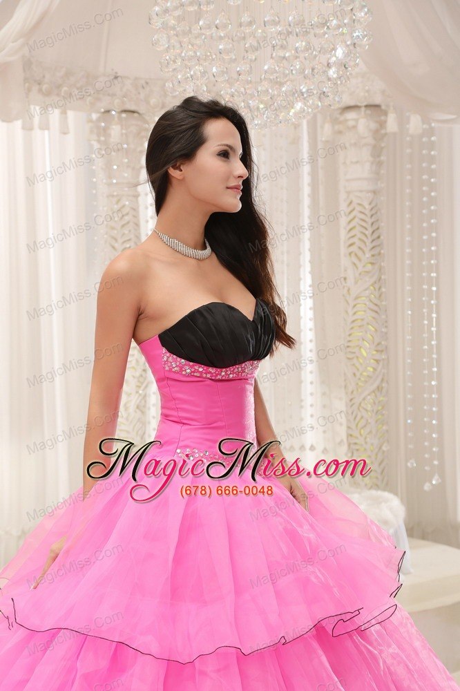 wholesale rose pink sweetheart beaded and layers ball gown quinceanera dress taffeta and organza