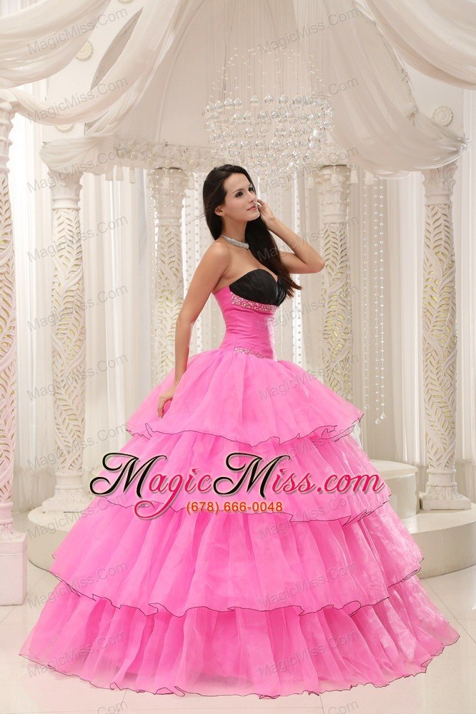 wholesale rose pink sweetheart beaded and layers ball gown quinceanera dress taffeta and organza