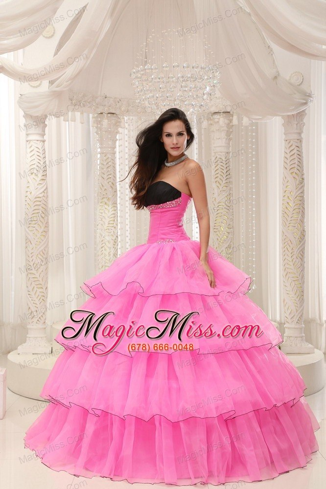 wholesale rose pink sweetheart beaded and layers ball gown quinceanera dress taffeta and organza