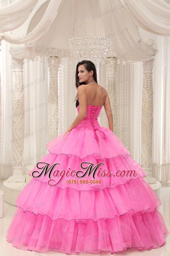 wholesale rose pink sweetheart beaded and layers ball gown quinceanera dress taffeta and organza