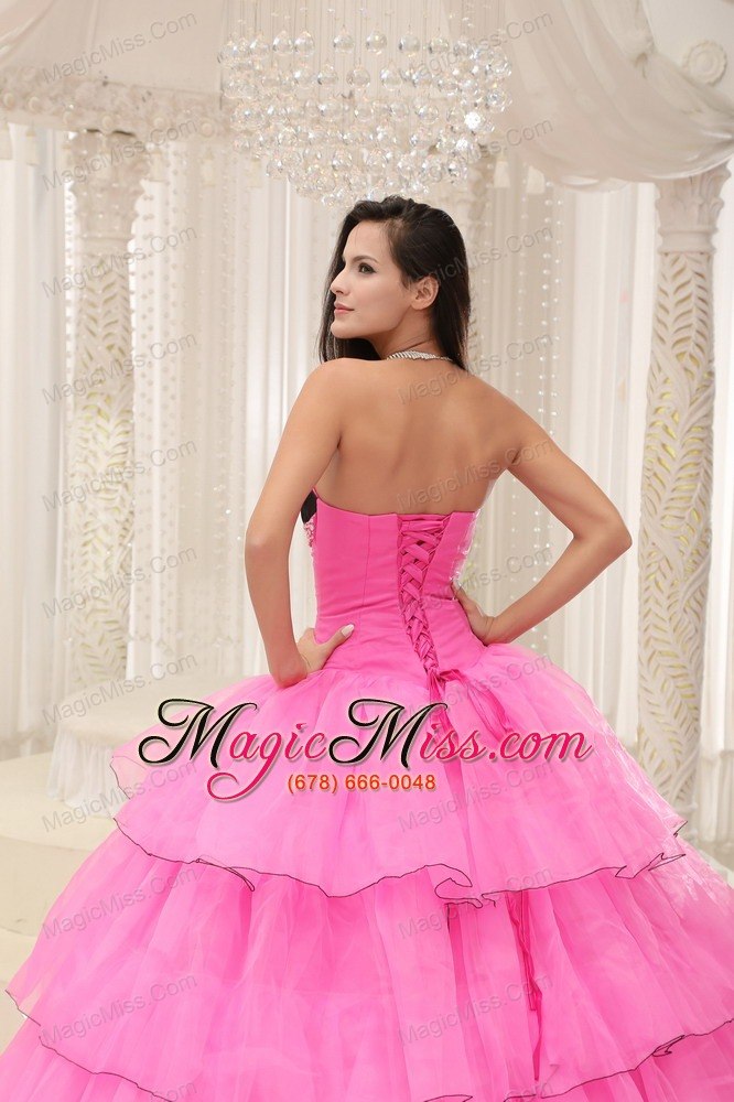 wholesale rose pink sweetheart beaded and layers ball gown quinceanera dress taffeta and organza