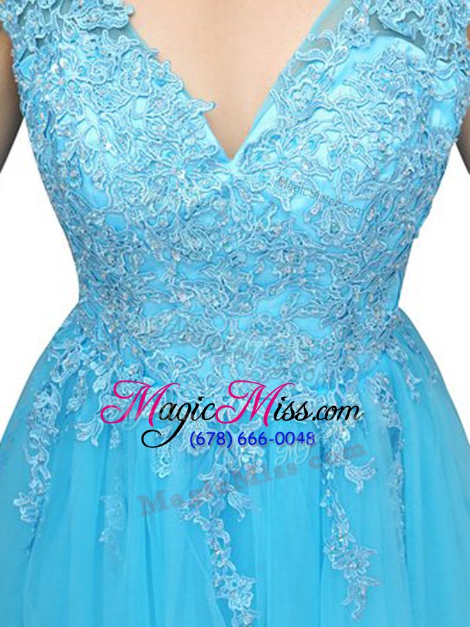 wholesale new style baby blue prom party dress prom and party and for with beading and appliques v-neck sleeveless backless