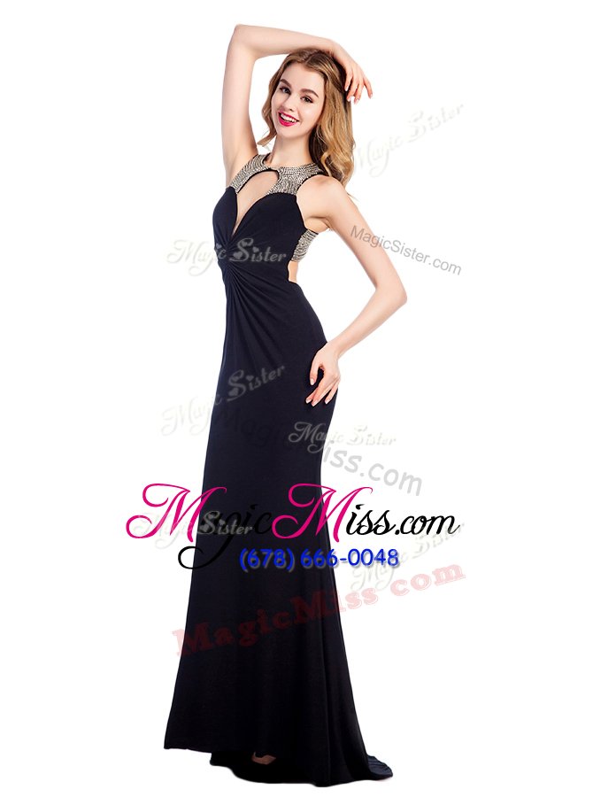 wholesale glittering black column/sheath beading celebrity dress criss cross silk like satin sleeveless floor length