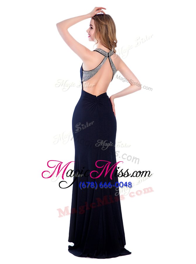 wholesale glittering black column/sheath beading celebrity dress criss cross silk like satin sleeveless floor length