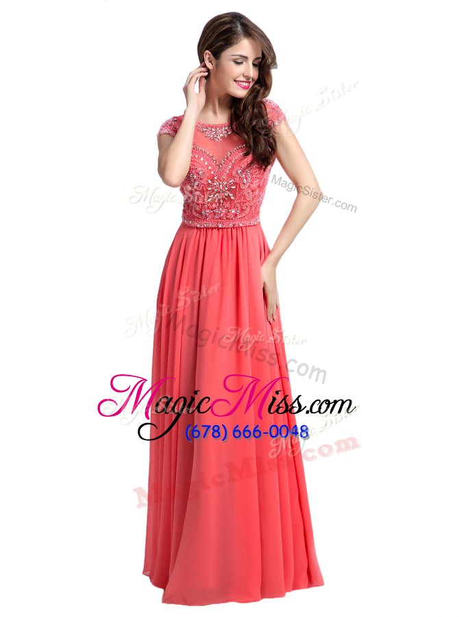 wholesale perfect scoop cap sleeves zipper floor length beading homecoming dress