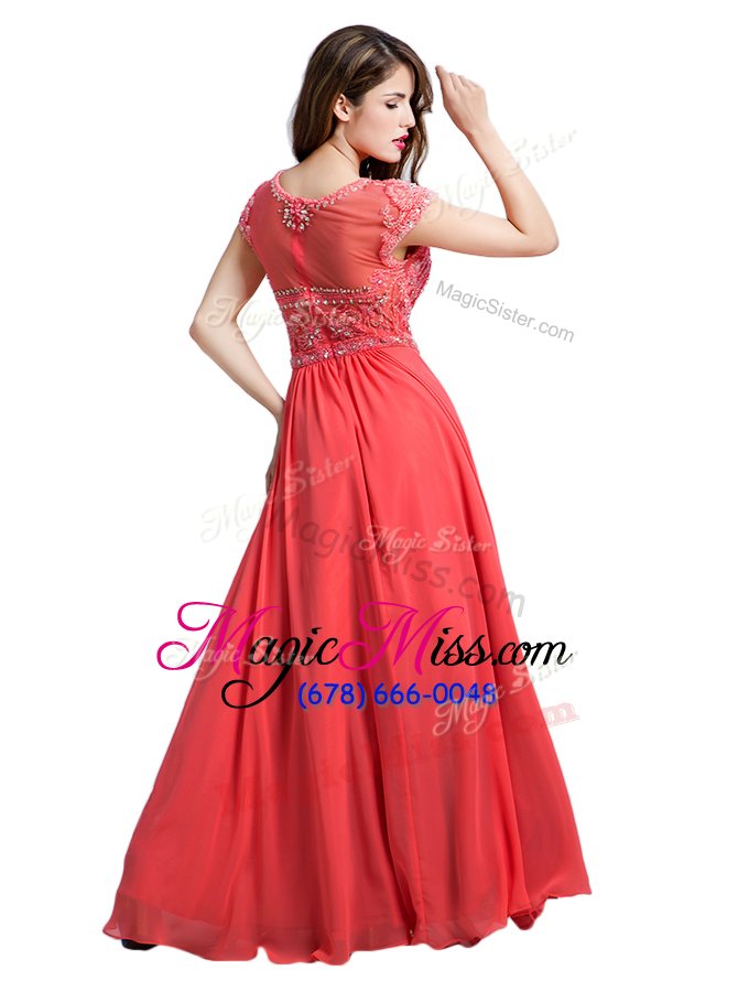 wholesale perfect scoop cap sleeves zipper floor length beading homecoming dress