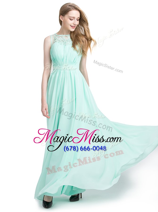 wholesale shining turquoise column/sheath bateau sleeveless chiffon floor length zipper appliques prom evening gown