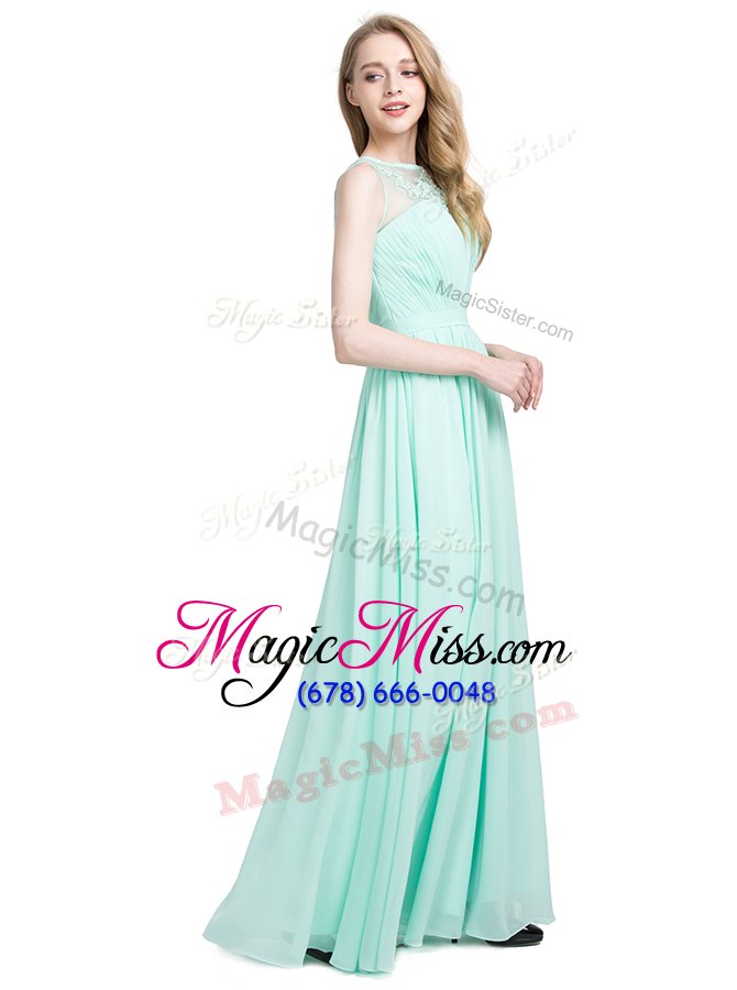 wholesale shining turquoise column/sheath bateau sleeveless chiffon floor length zipper appliques prom evening gown