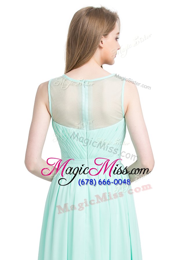 wholesale shining turquoise column/sheath bateau sleeveless chiffon floor length zipper appliques prom evening gown