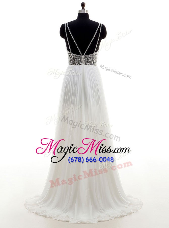 wholesale spectacular with train white wedding dresses bateau sleeveless sweep train zipper