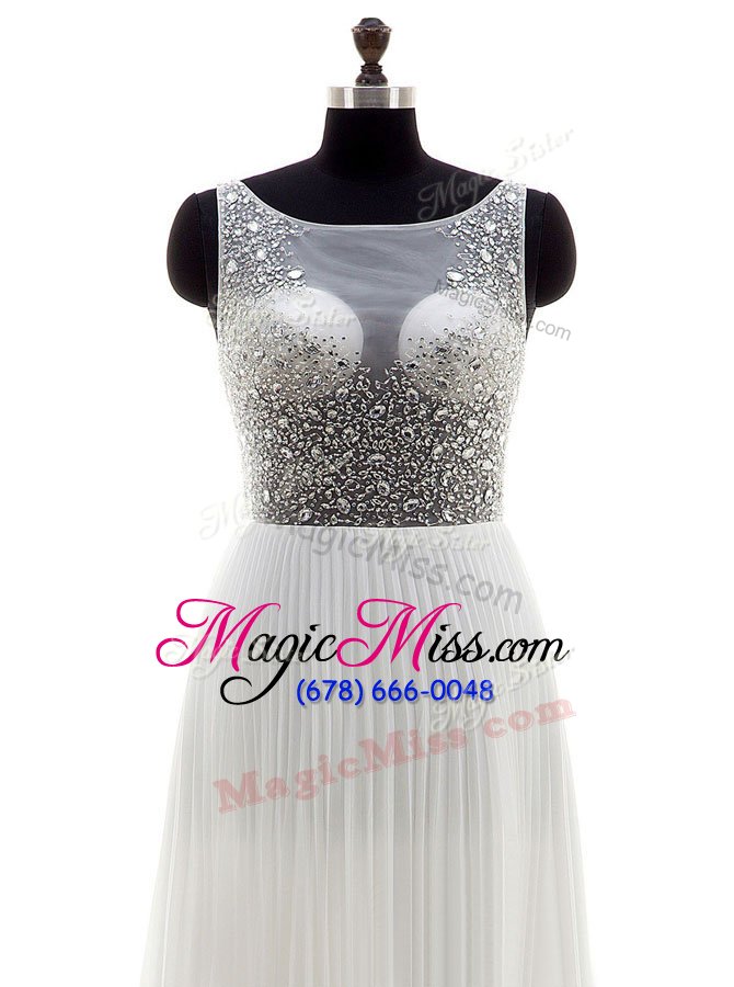 wholesale spectacular with train white wedding dresses bateau sleeveless sweep train zipper