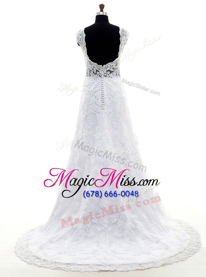 wholesale cheap lace sleeveless with train wedding dress brush train and lace